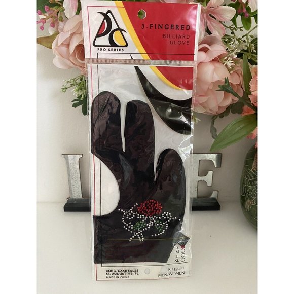 Black Pro Series Rose Motif Pool Cue Glove Full Fingers Breathable Washable Sz S - Picture 1 of 16
